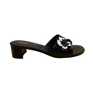 Ecco Women’s Black Leather Flower Accent Open-Toe Mule Sandals Size 37